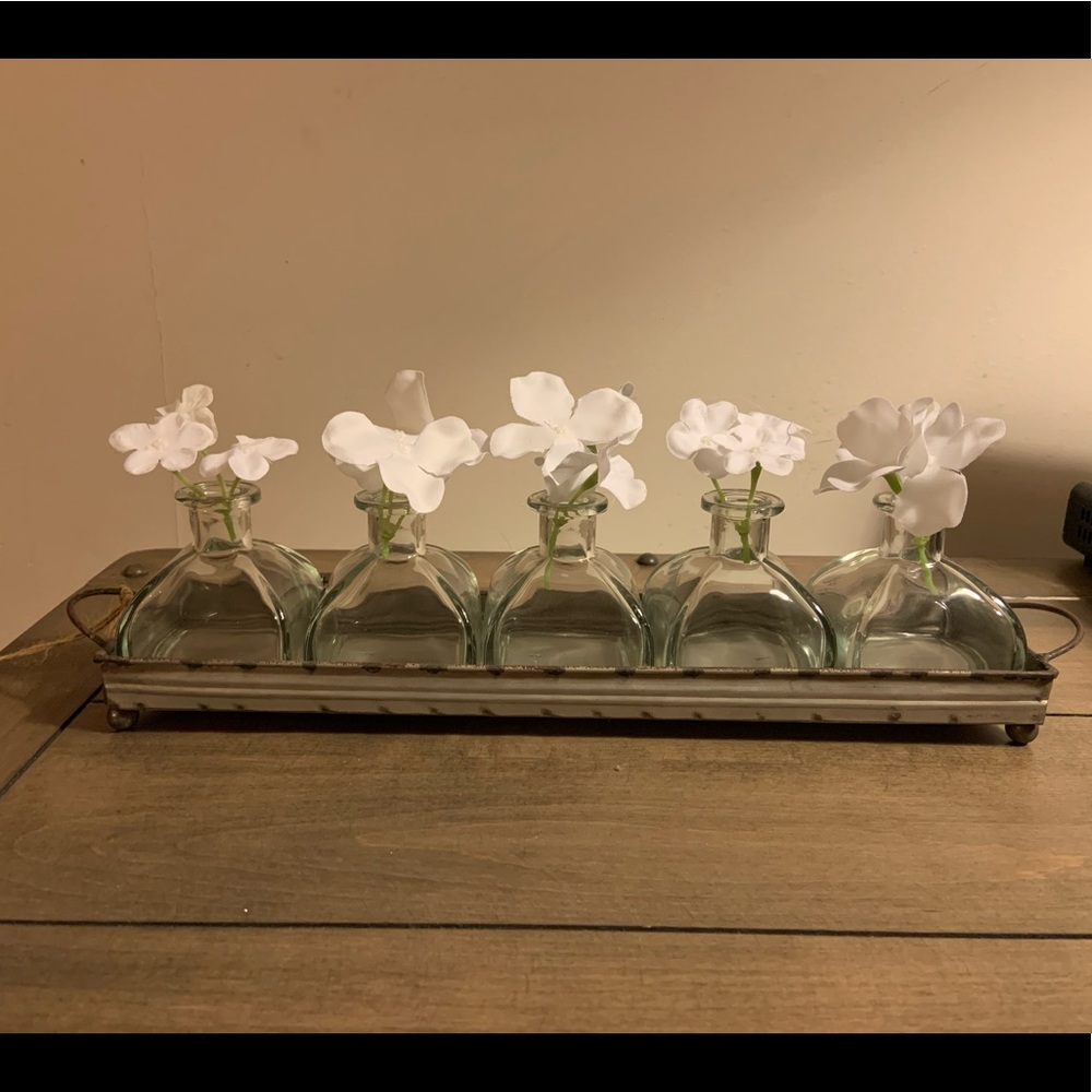 Decorative try with glass bottles